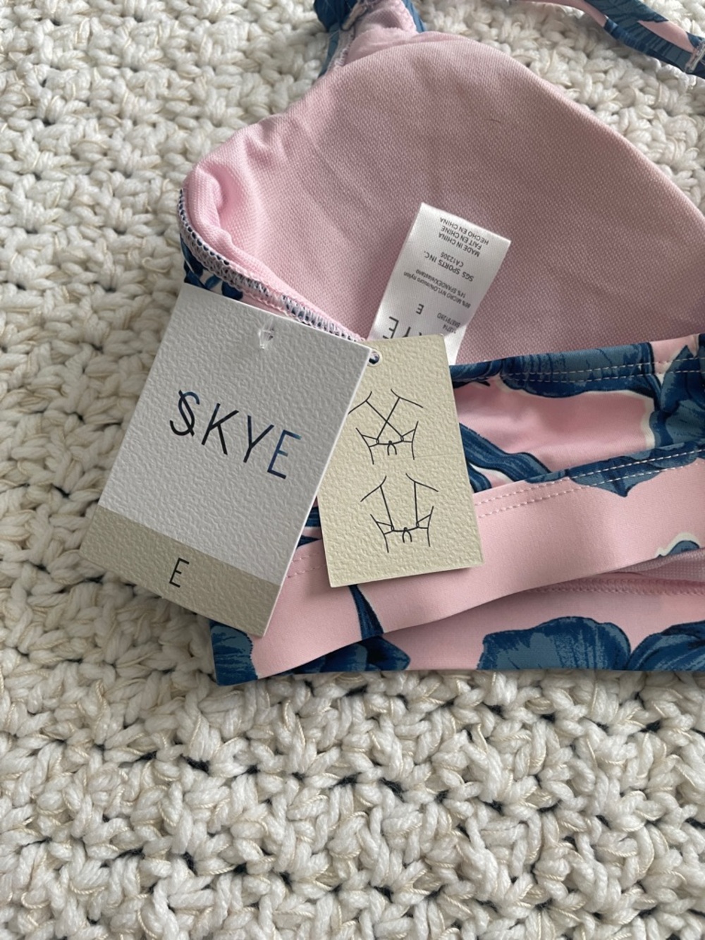Skye Swimwear Pink Bikini Top with Blue Floral Print - Picture 3 of 4